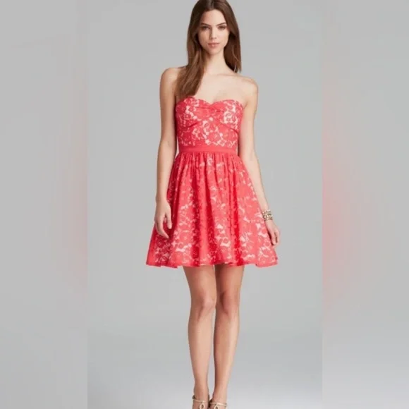 Aqua | Dresses | Nwt Aqua Red Sweetheart Neckline Strapless Lace Dress |  Poshmark